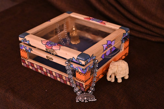 Hand Painted Tribal Gond And Kalamkari Art Jewellery Box