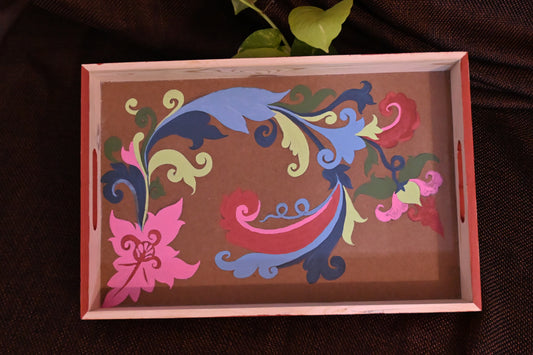Hand Painted Intricate Kashmiri Art Wooden Tray
