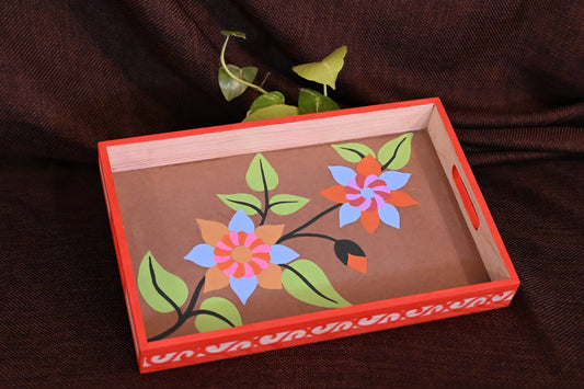 Hand Painted Intricate Kalamkari Art Wooden Tray